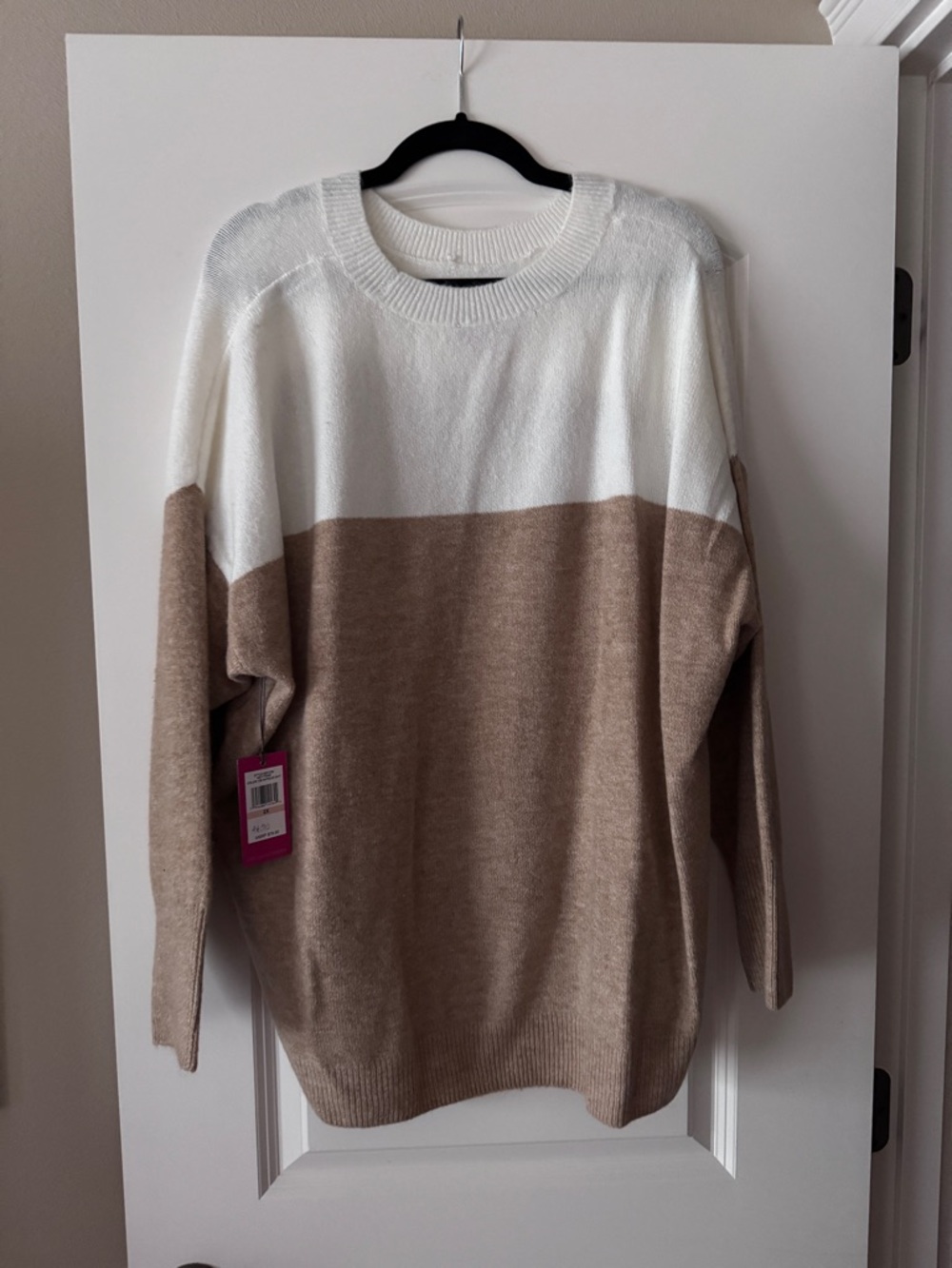 Vince Camuto Crewneck Colorblock Sweater in White and Beige